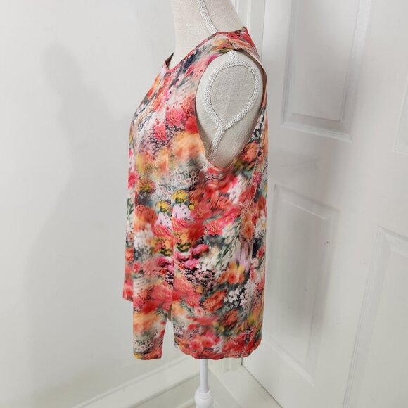 Athleta Top Womens SP Pink Watercolor Zephyr Tank Silky Sleek Side Slits Cooling - Picture 3 of 11